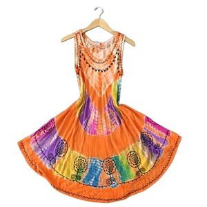 Tie Dye Festival Swimsuit Sundress embroidered details mid maxi length